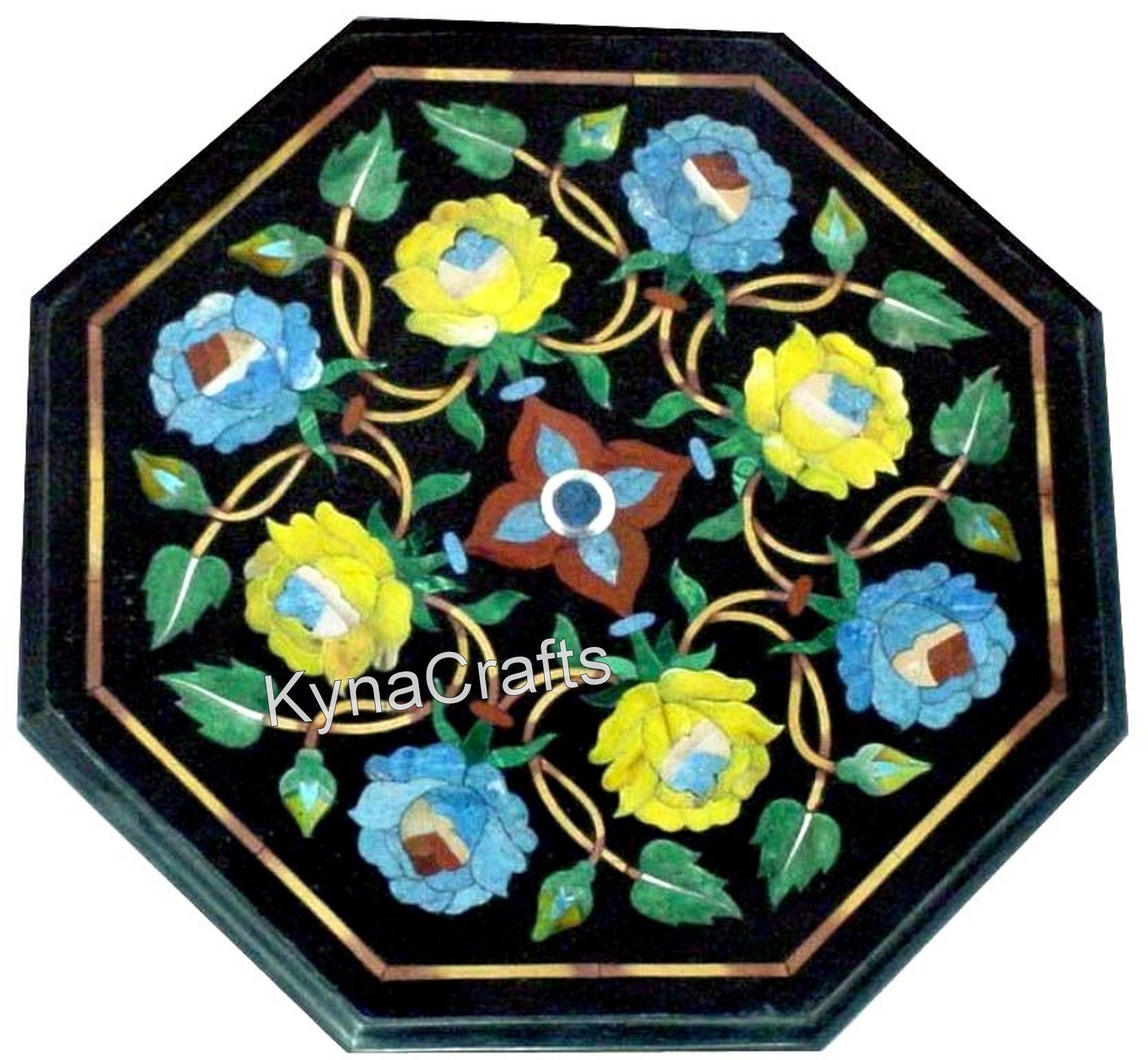 Black Table Top, Octagon Table Top, Marble Inlay Table Top