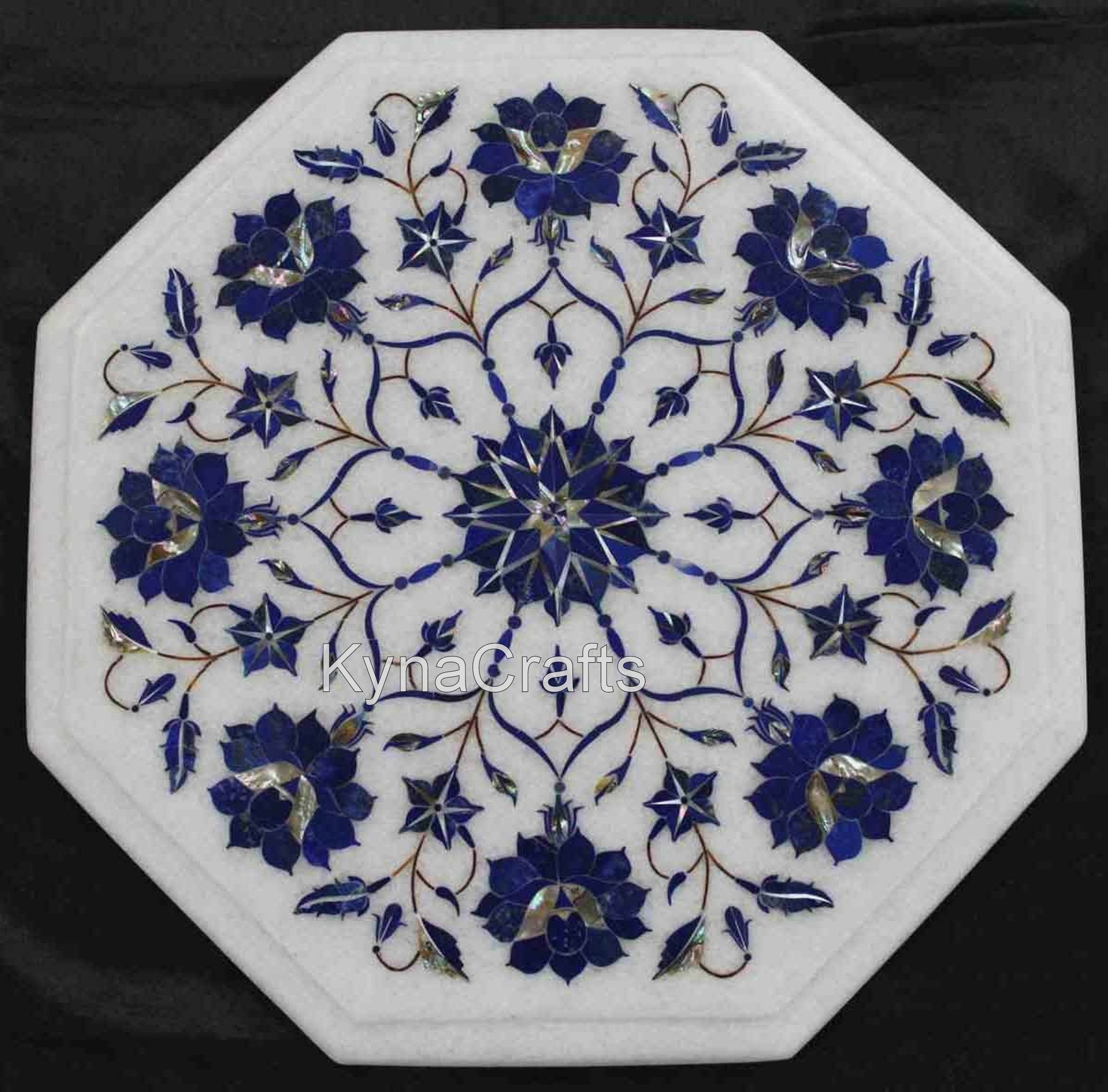 Lapis Lazuli Table , White Table Top, Inlay Table Top