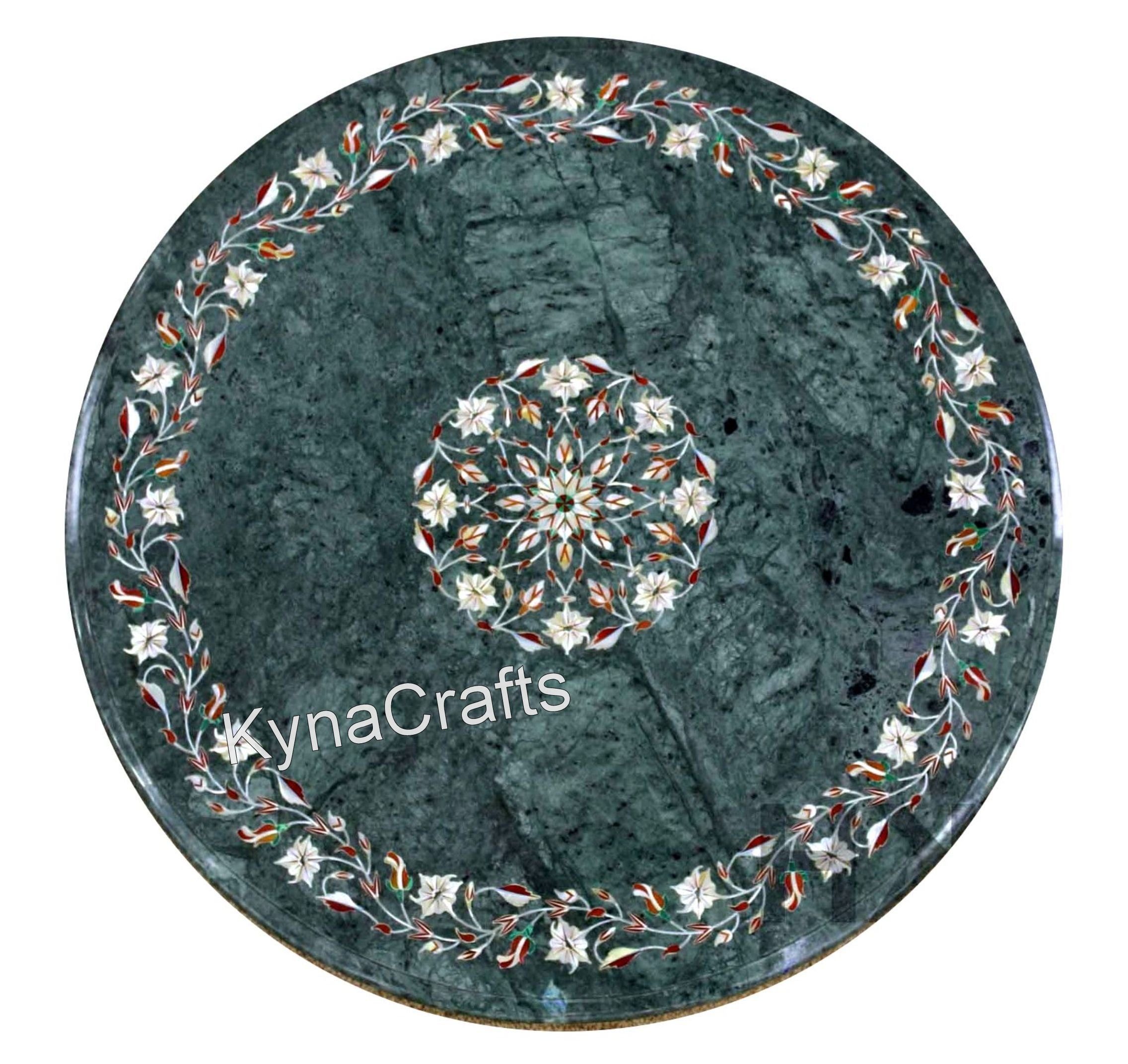 Green Table Top, Marble Inlaid Table Top, Floral Art Table Top