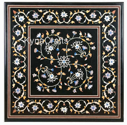 Floral Art Table Top, Black Table Top, Inlaid Table Top