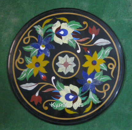 Round Table Top, Black Table Top, Inlaid Table Top