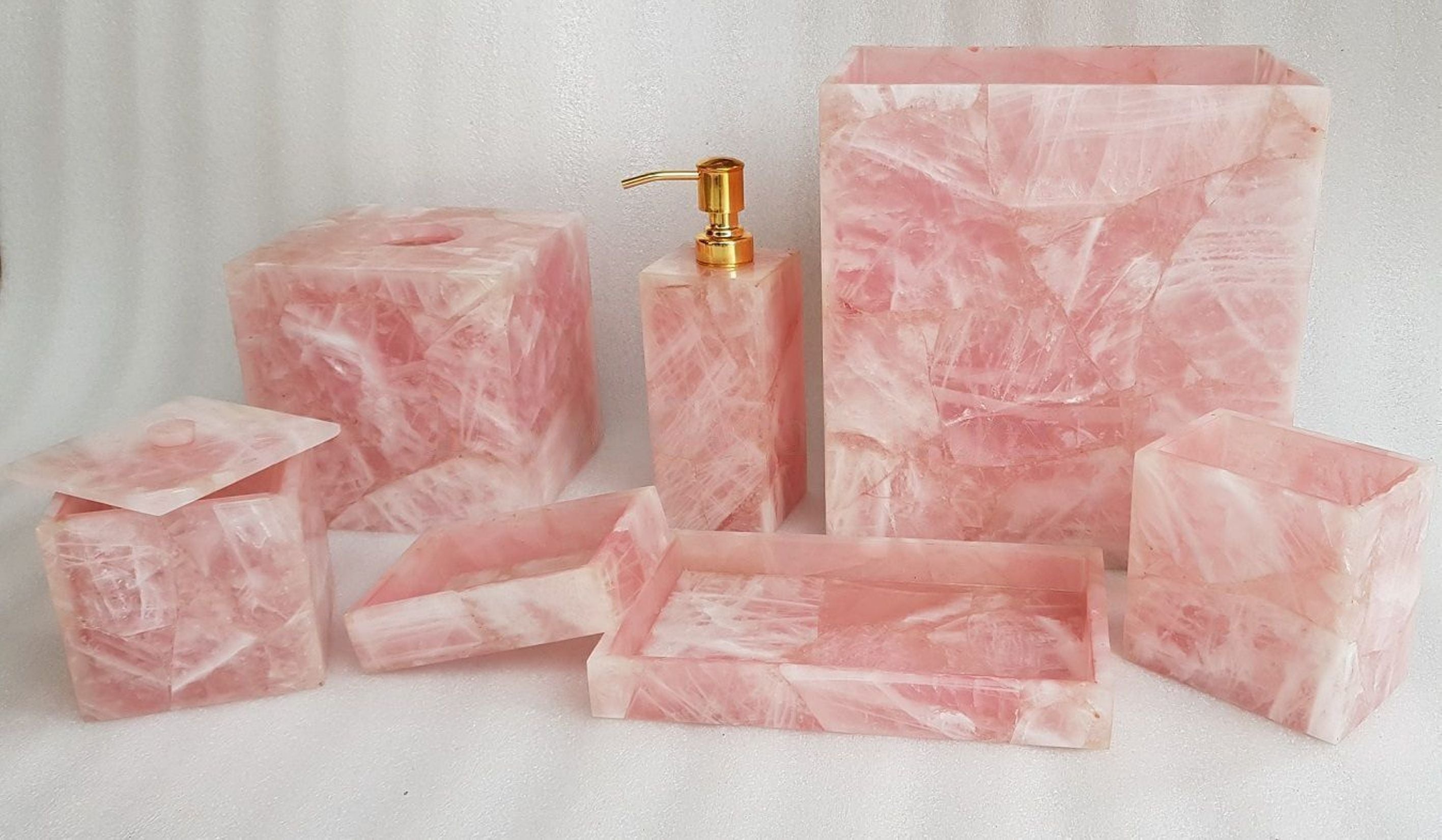 Rose Quartz Bath Set , Rose Quartz Bathroom Accessories 