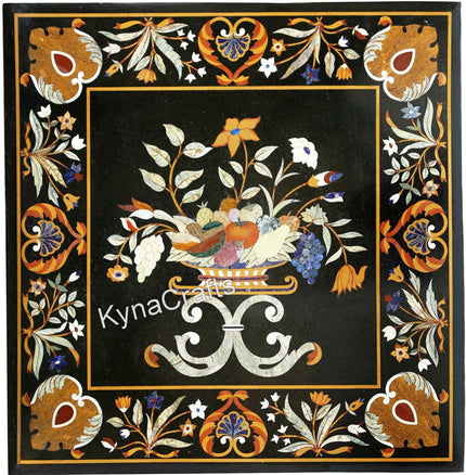 Fruits Design Table Top, Black Table Top, Inlaid Table Top