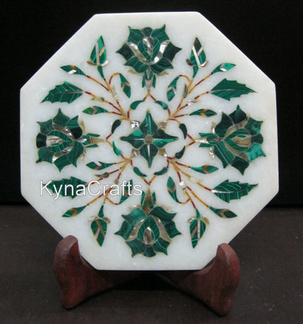 Green Stone Tea Pot Stand , Marble Inlay Kettle Stand 