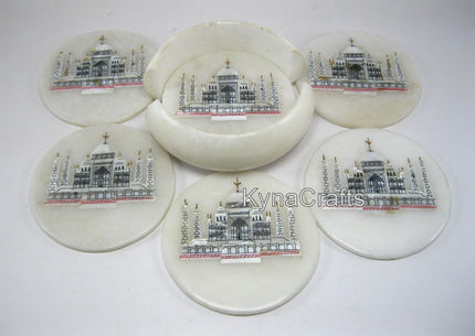 Taj Mahal Coaster , Round Marble Coaster, MOP Coaster Set 