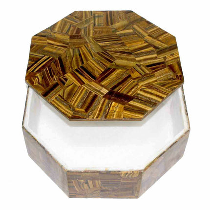 Tiger Eye Trinket Box , Marble Lidded Box 