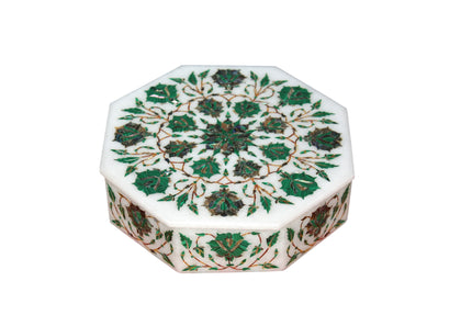 Marble Box Inlaid Floral , White Marble Box 