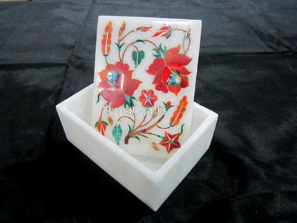 Carnelian Stone Box, Marble Inlay Box 