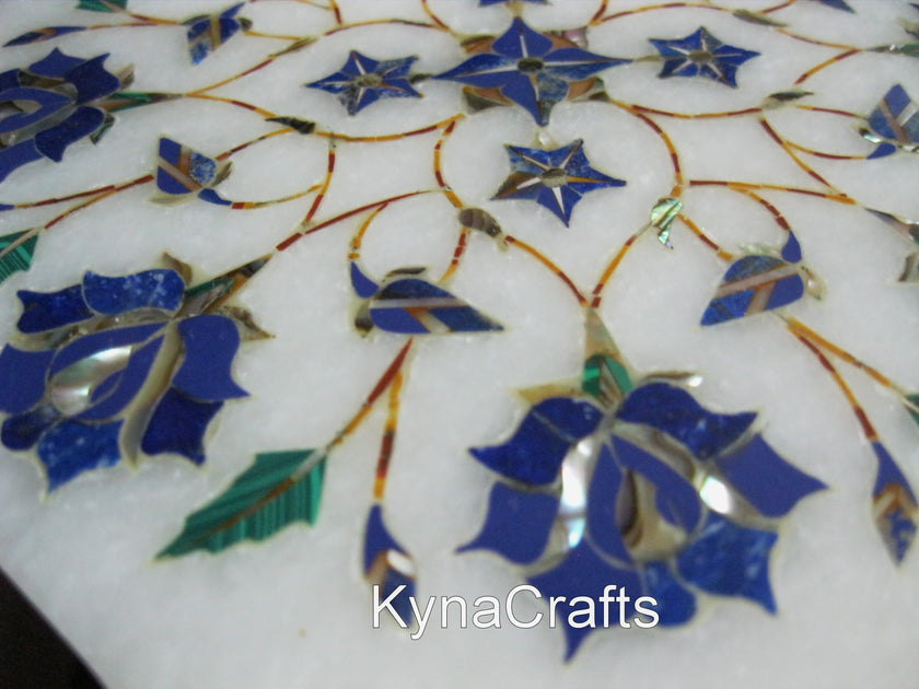 Whte Handmade Stand , Stone Inlay Tea Pot Stand 