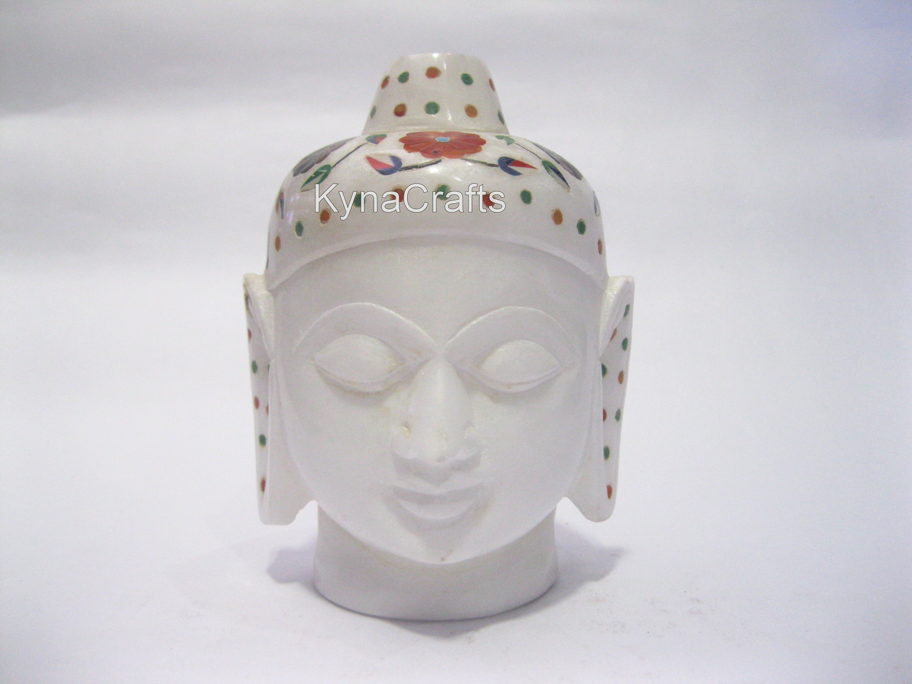 Stone Inlay Buddha Head Statue , Marble Handmade Statue 