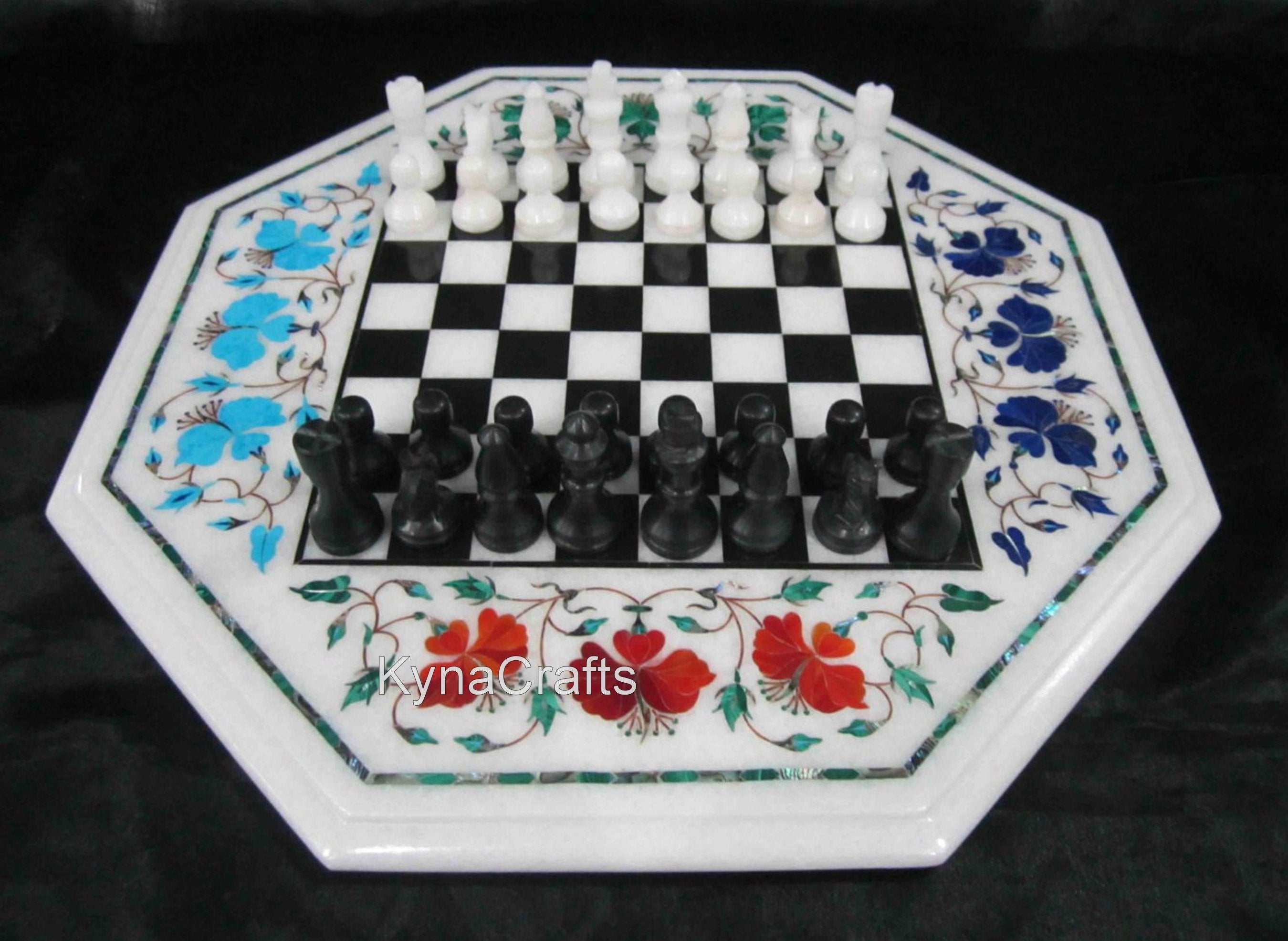 Gemstone Table Top, Game Table Top, Floral Art Chess Borad