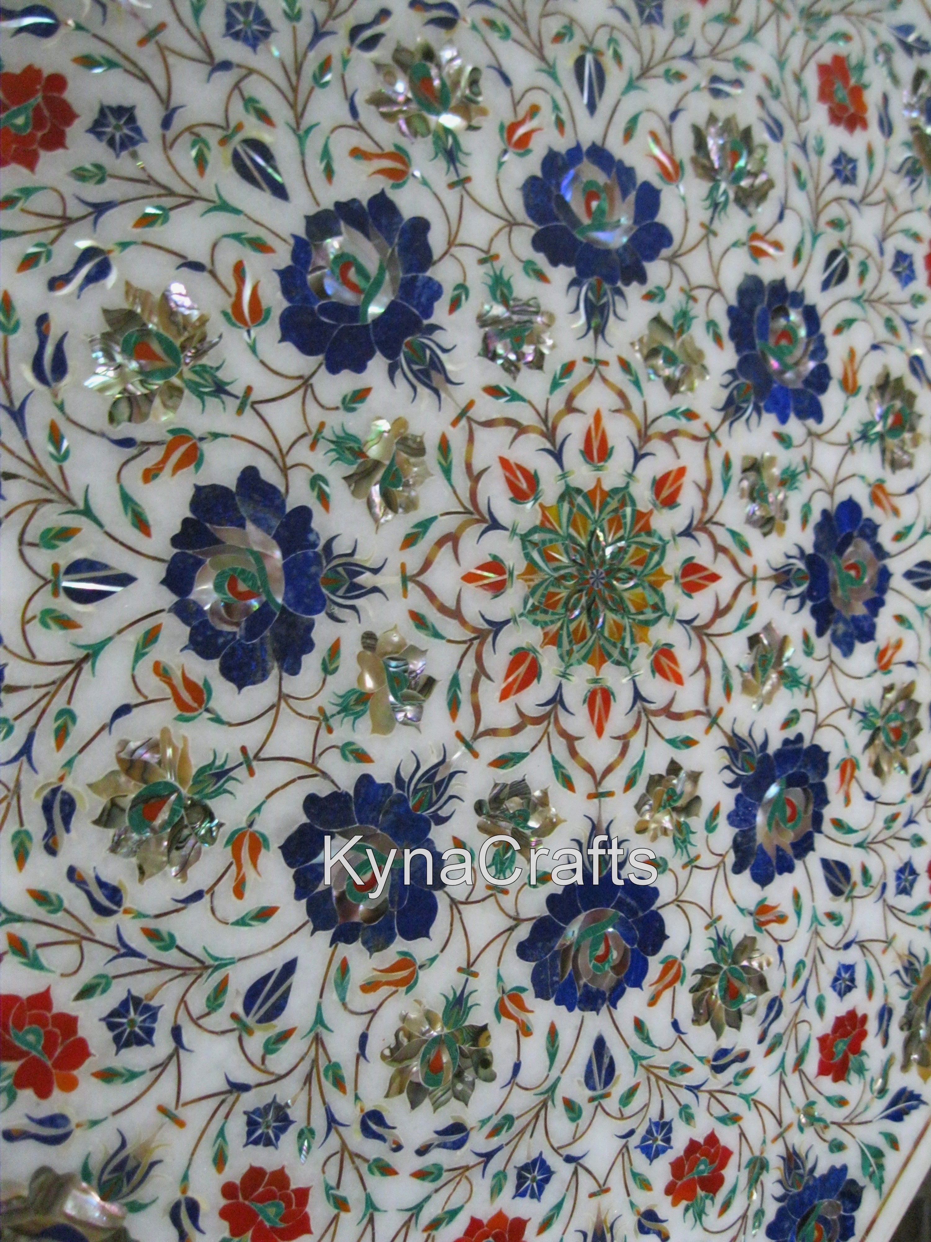 Floral Inlay Table Top, White Marble Table Top