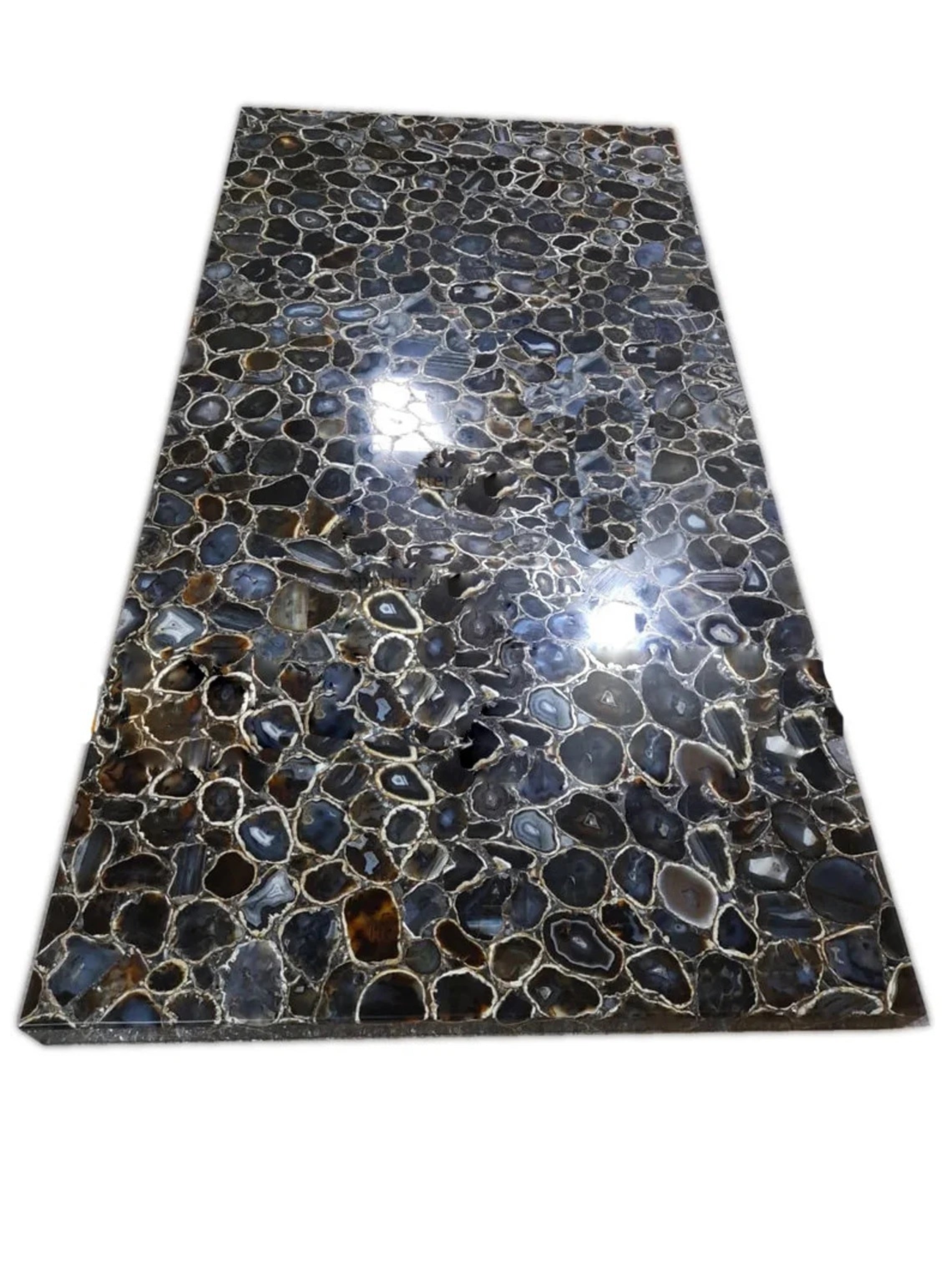 Black Agate Hallway Table Top, Agate Sofa Table Top