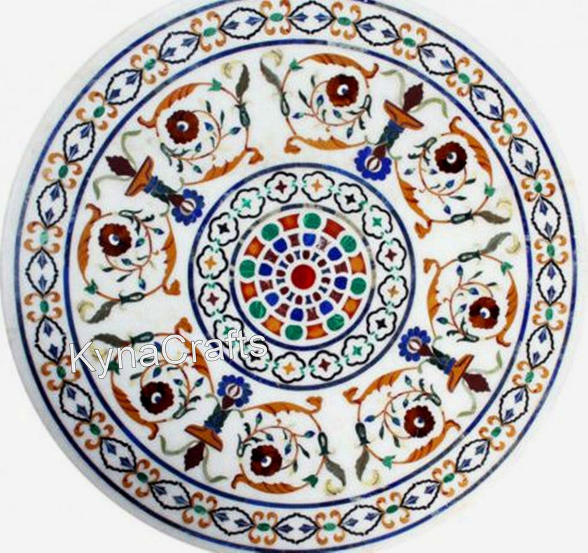 Pietra Dura Table Top, Patio Table Top, White Table Top