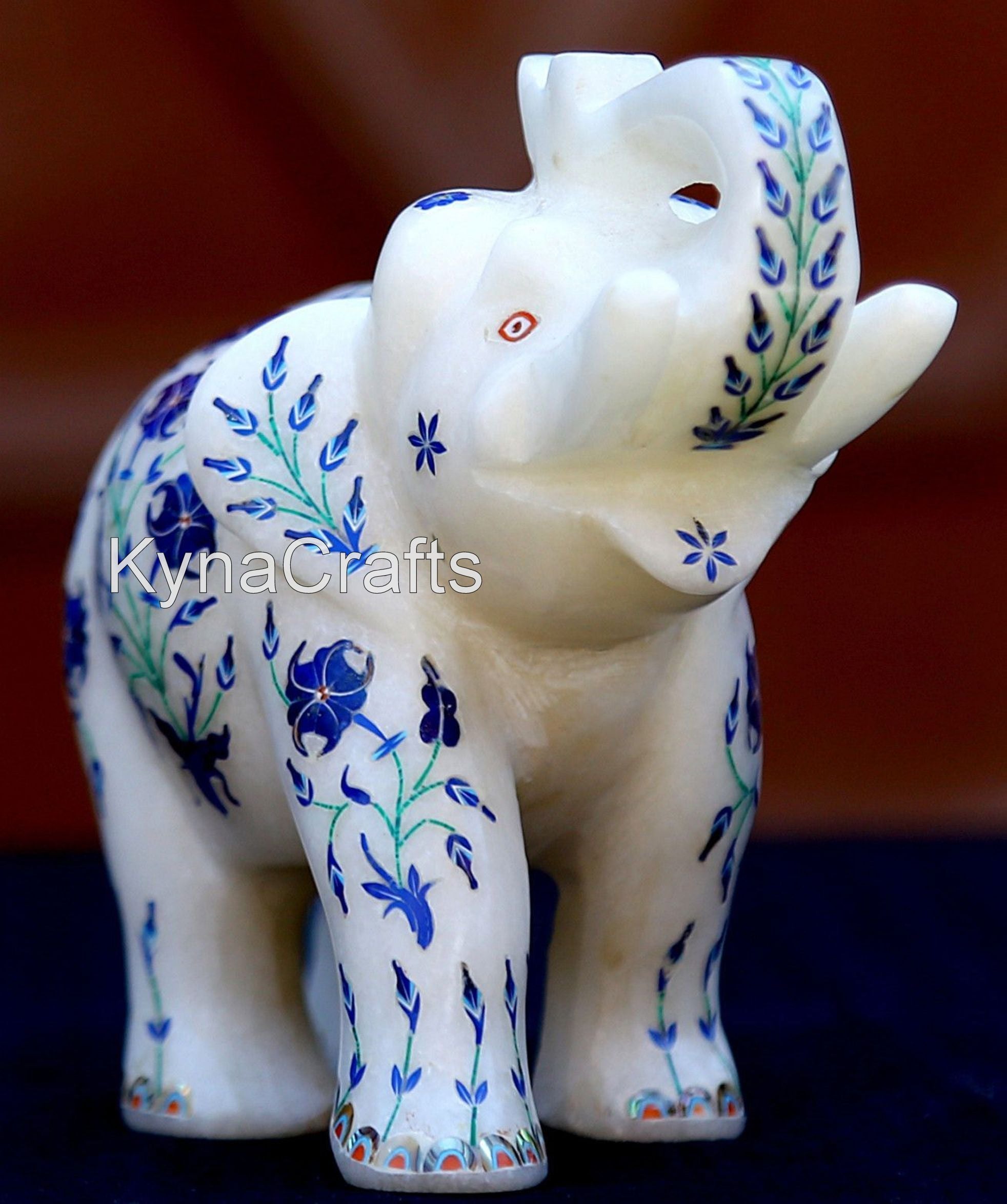 Decor Elephant Statue / 5 Inches Marble Gift-able Elephant Statue / Stone Inlay Up Trunk Statue / Elephant Sculpture for Living Room