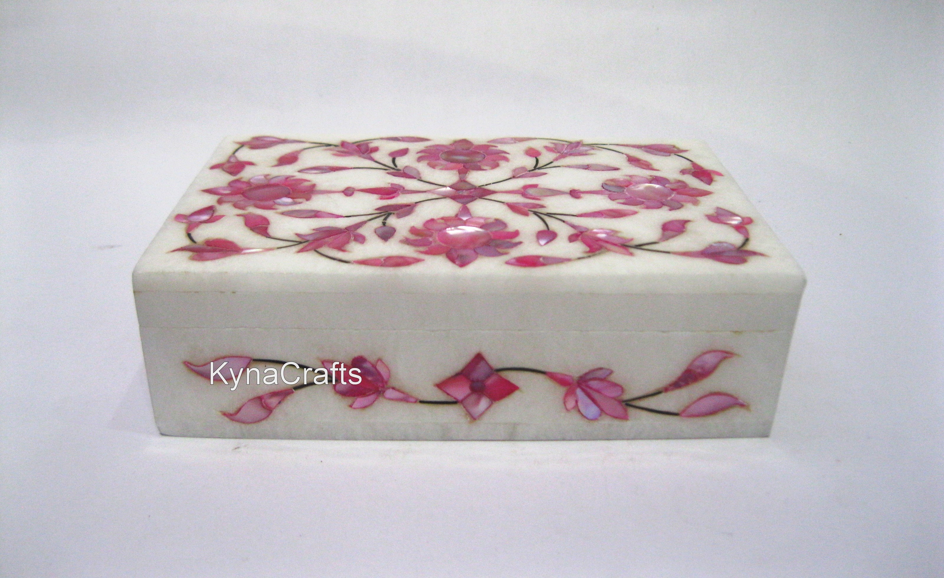 Pink Mother of Pearl Accessories Box / Real Marble Box / Pink Stone Inlay Box / Home Decor Gift / Royal Look Bangle Box / Table Master Piece 6 x 4 Inches