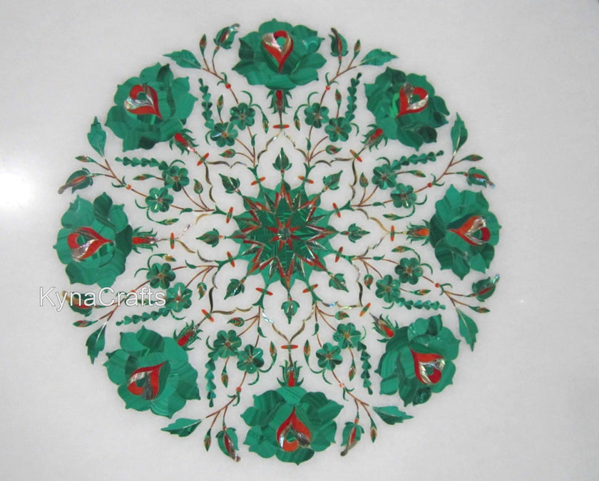 Center Table with Malachite Stone White Marble Coffee Table Top for Bar and Cafe