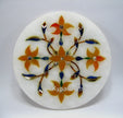 Gemstone Inlay Work Cup Coaster Set for Dining Table Decor Round Shape White Marble Tea Coaster Set 4.5 Inches