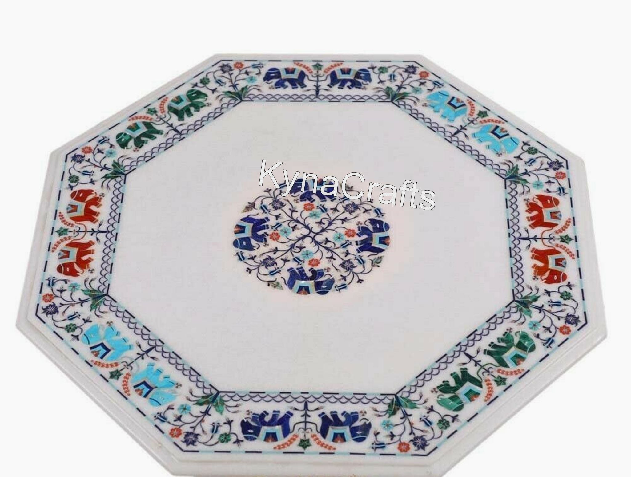 White Table Top, Elephant Design Table Top, Octagon Table Top