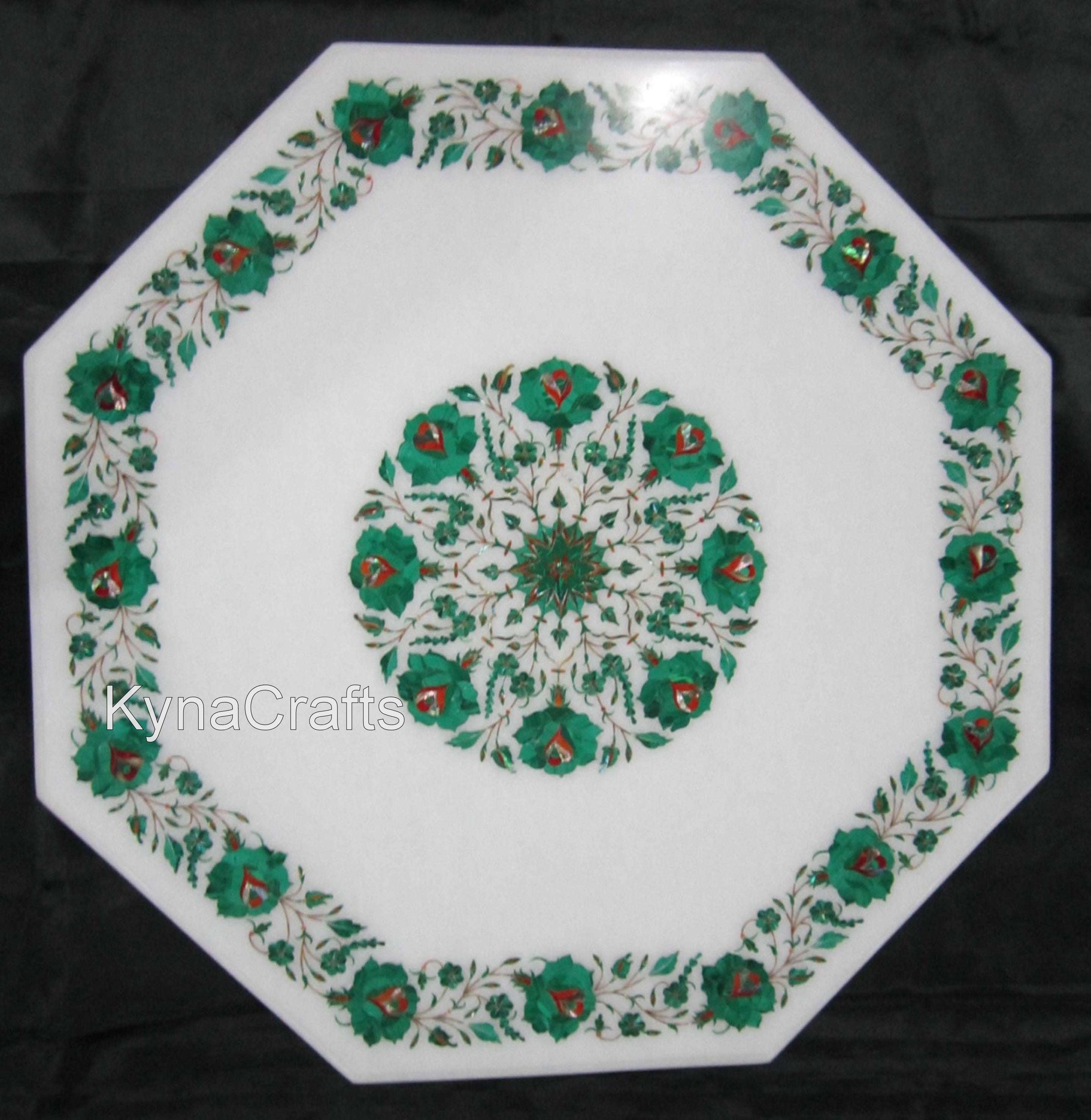 Center Table with Malachite Stone White Marble Coffee Table Top for Bar and Cafe