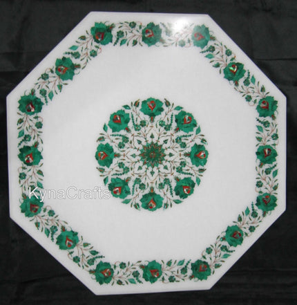 Center Table with Malachite Stone White Marble Coffee Table Top for Bar and Cafe