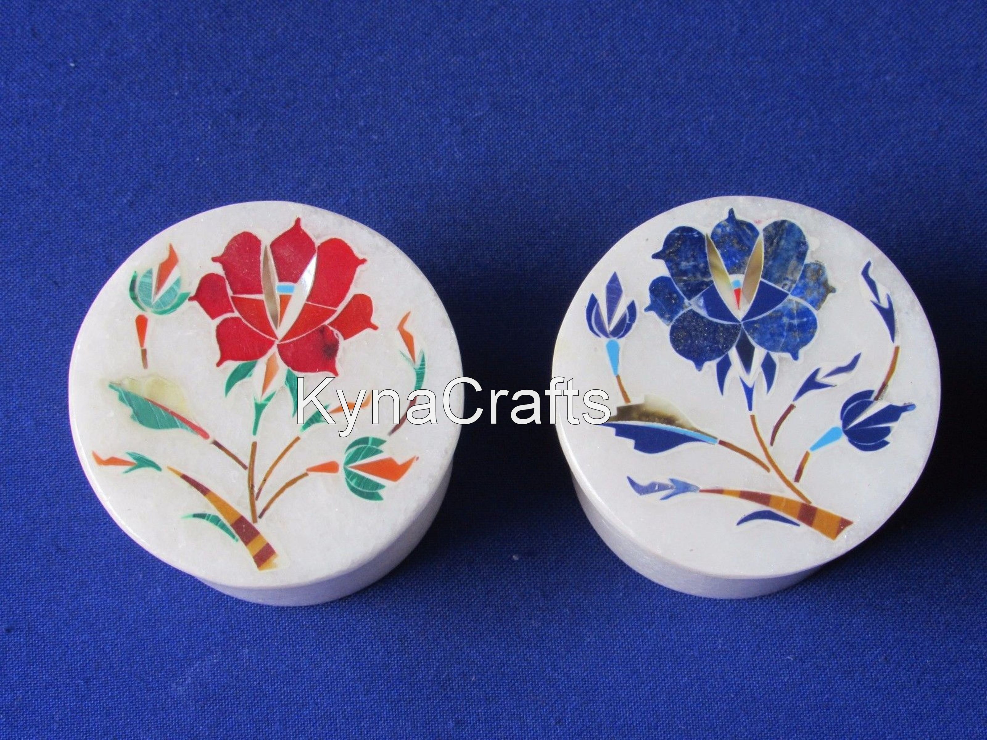 Set of 2 Piece Round Marble Box / Multi Purpose Box / Salt Box for Dining Table Decor / Marble Ring Box for Engagememt / Pill Box with Elegant Look / 2.5 Inches Accessories Box