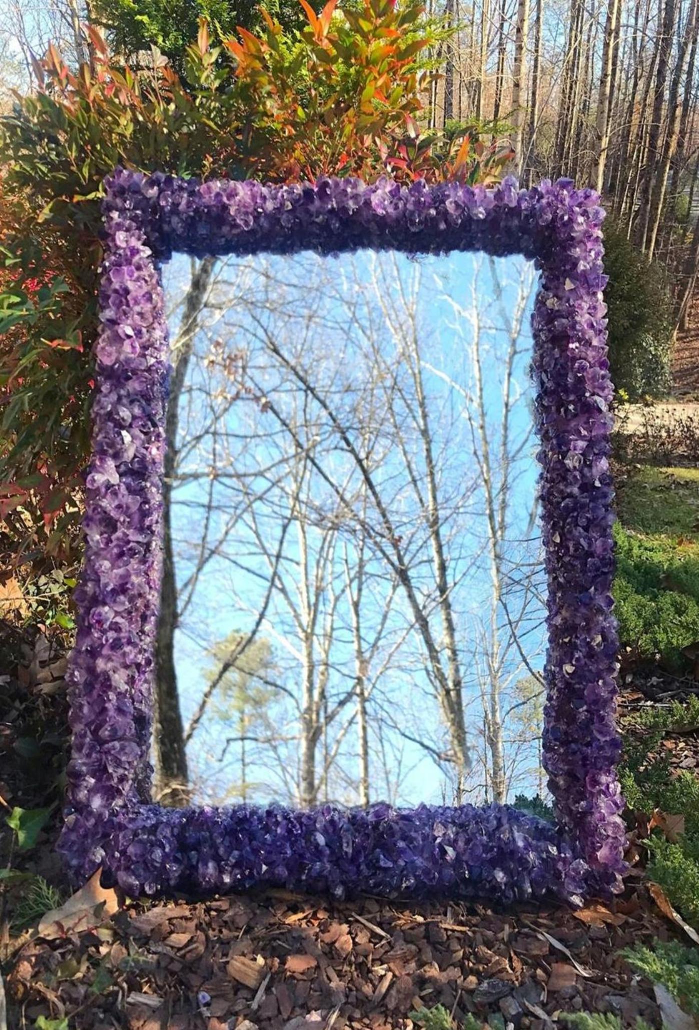 Amethyst Crystal Mirror , Handmade Mirror 