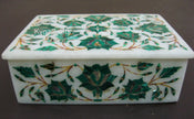 Malachite Stone Inlay Work Cuff Link Box with Luxurious Look Rectangle Shape White Marble Jewelry Box 6 x 4 Inches
