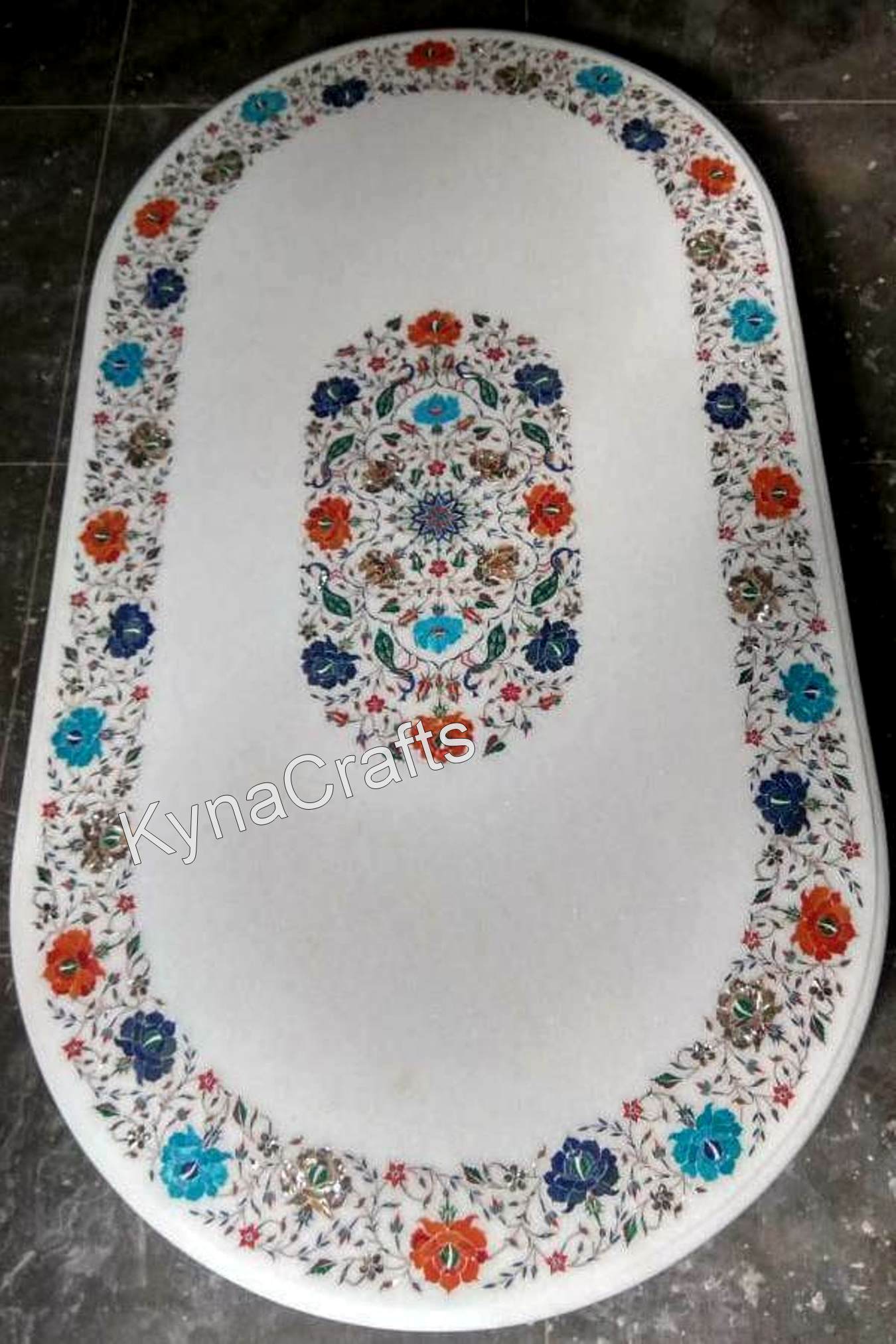 Oval Table Top, White Table Top, Gemstone Table Top