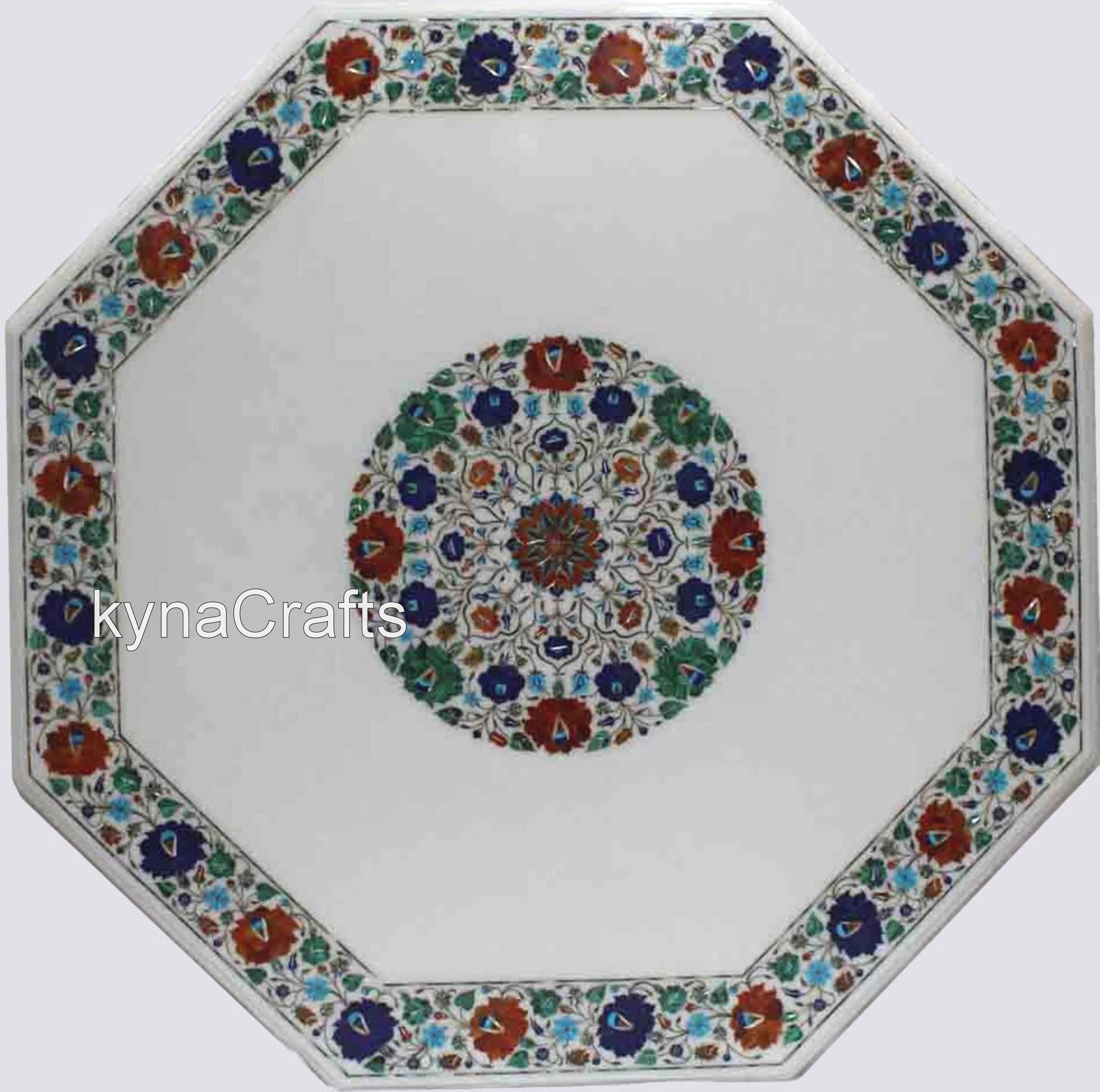 Octagonal Marble Sofa Table Top Semi Precious Stone Inlay Work Coffee Table for Home Furniture