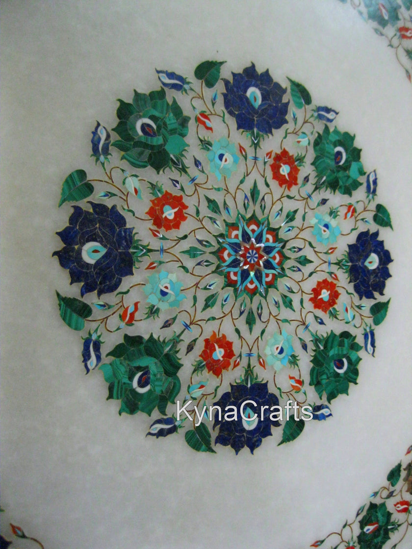 Floral Art Table Top, Turquoise Stone Table Top