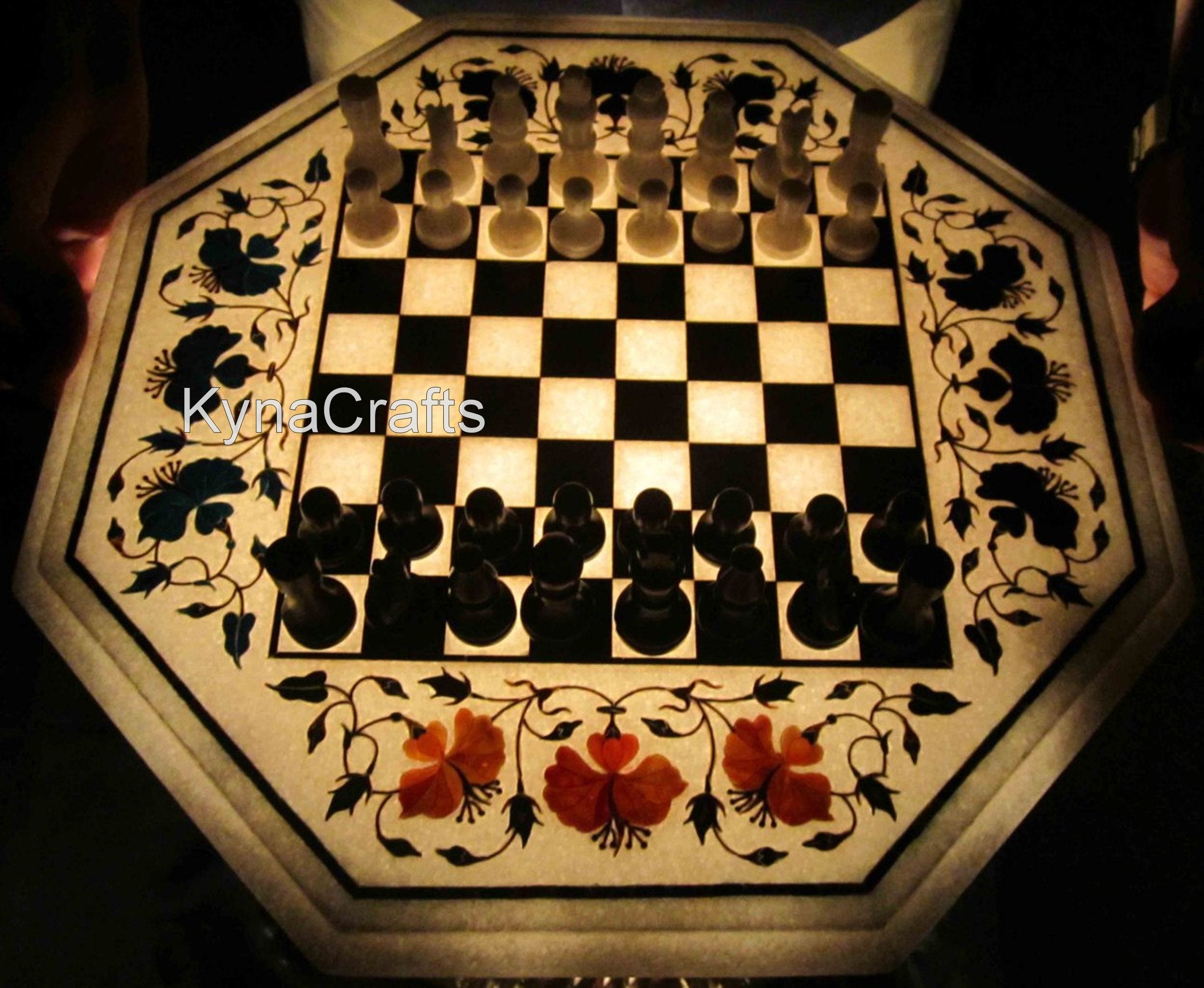 White Chess Table, Octagonal Table Top, Playing Board