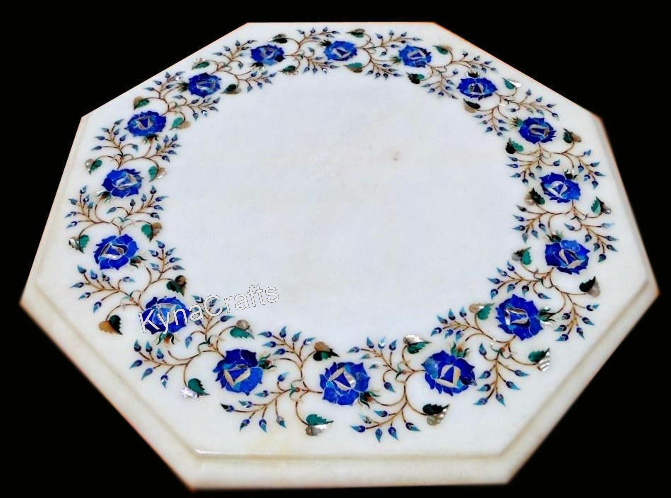 Lapis Lazuli Stone Inlay Work Reception Side Table for Office and Hotel Octgaon Marble Coffee Table Top