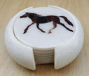 Marble Wine Coaster Set with Horse Design Inlay Work Tea Coaster Set for Office Table Decor 4.5 Inches