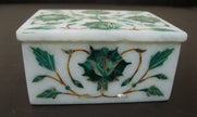 Malachite Accessories Box with Inlay Work Rectangle Shape White Marble Jewelry Box for Bedside Table Decor  4 x 3 Inches