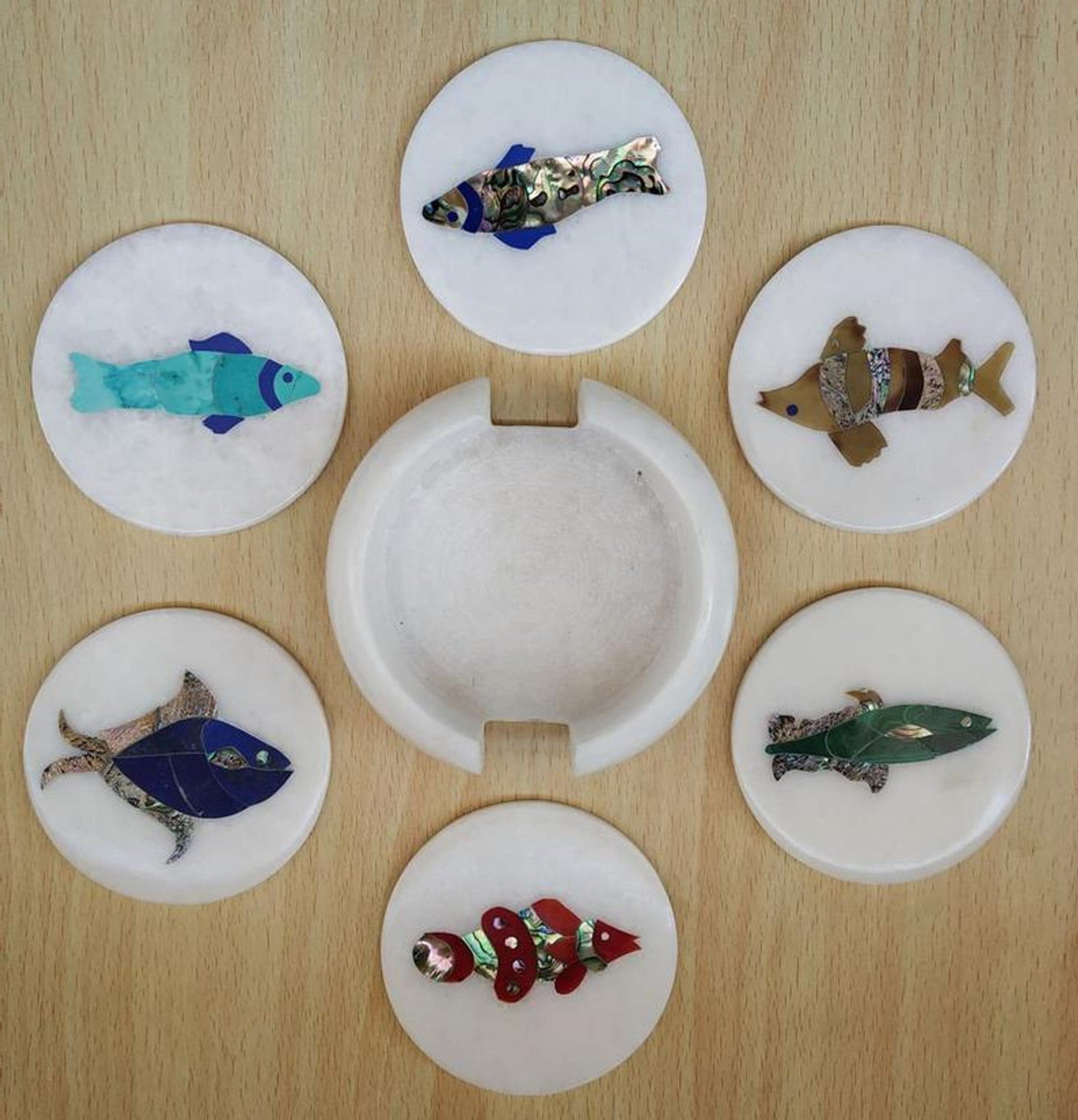 Fish Art Coaster Set , Gemstone Coaster Set 