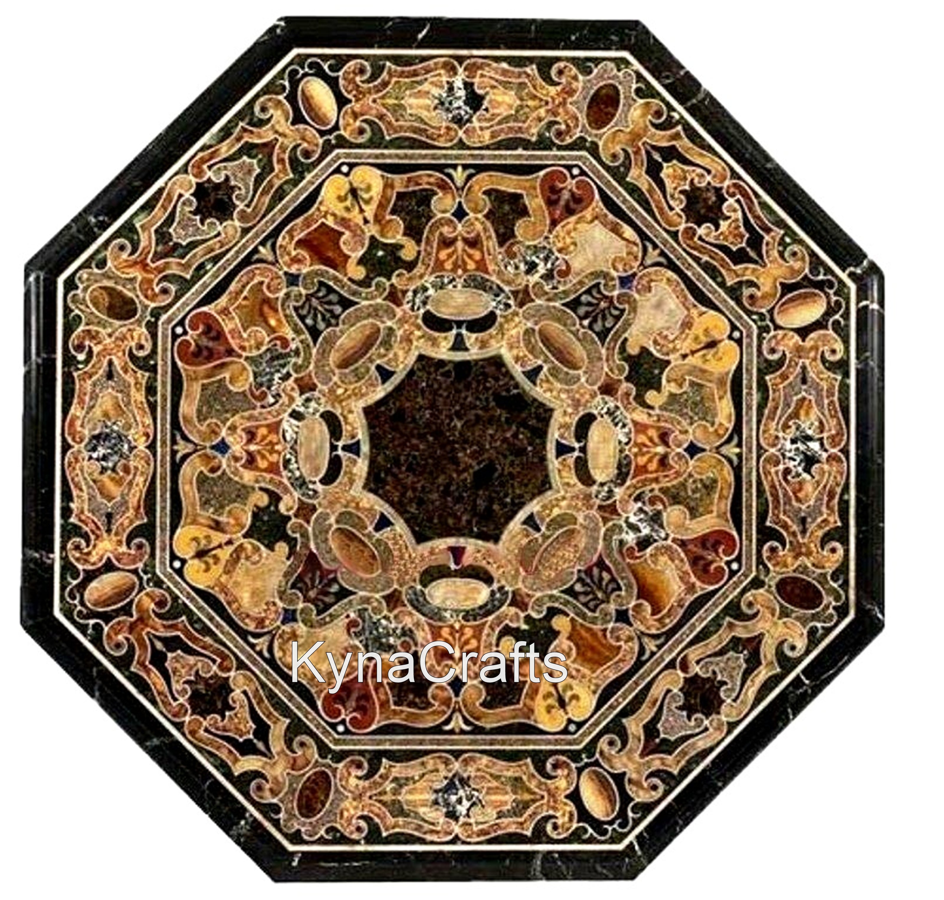 Black Table Top, Gemstone Table Top, Octagonal Table Top