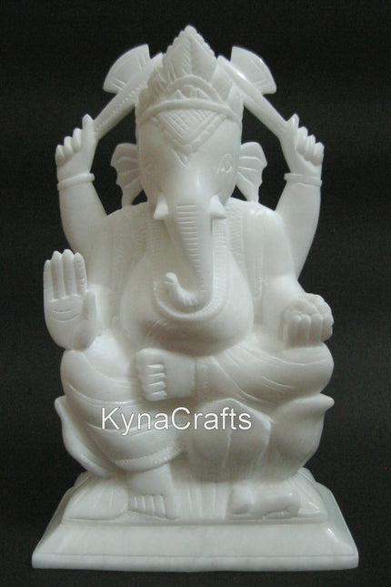 11 Inches White Marble Ganesha Statue / Decorative Statue for Bedroom / God of Prosperity for Office / Hindu Gods Statue / Handmade Ganesha Ji Idol