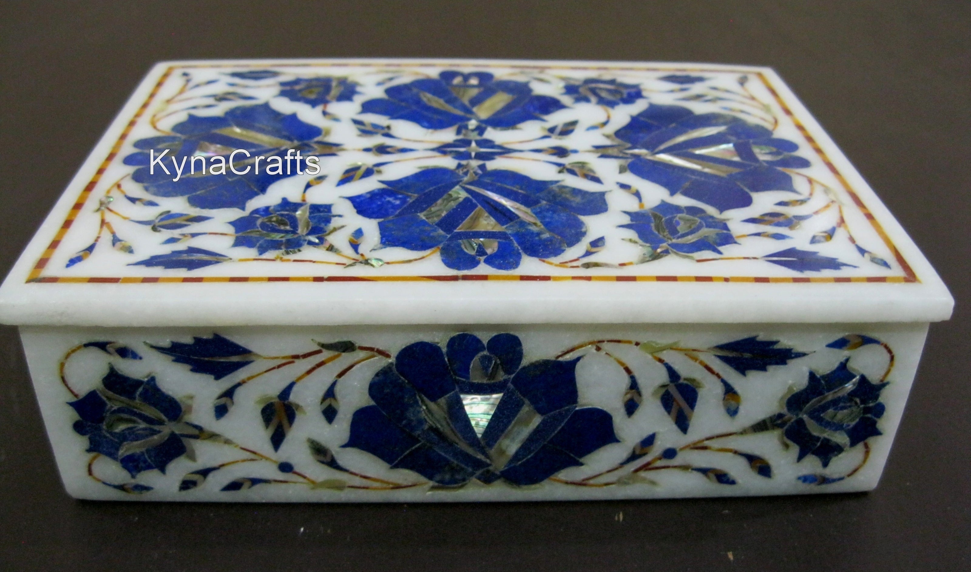 7 x 5 Inches Marble Jewelry Box Lapis Lazuli Stone Inlay Work Bangle Box for Anniversary Gift