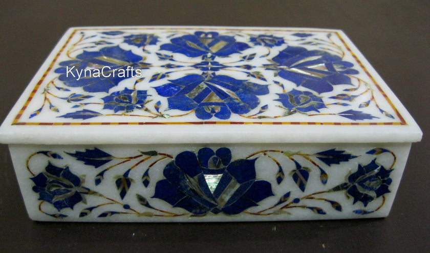 7 x 5 Inches Marble Jewelry Box Lapis Lazuli Stone Inlay Work Bangle Box for Anniversary Gift