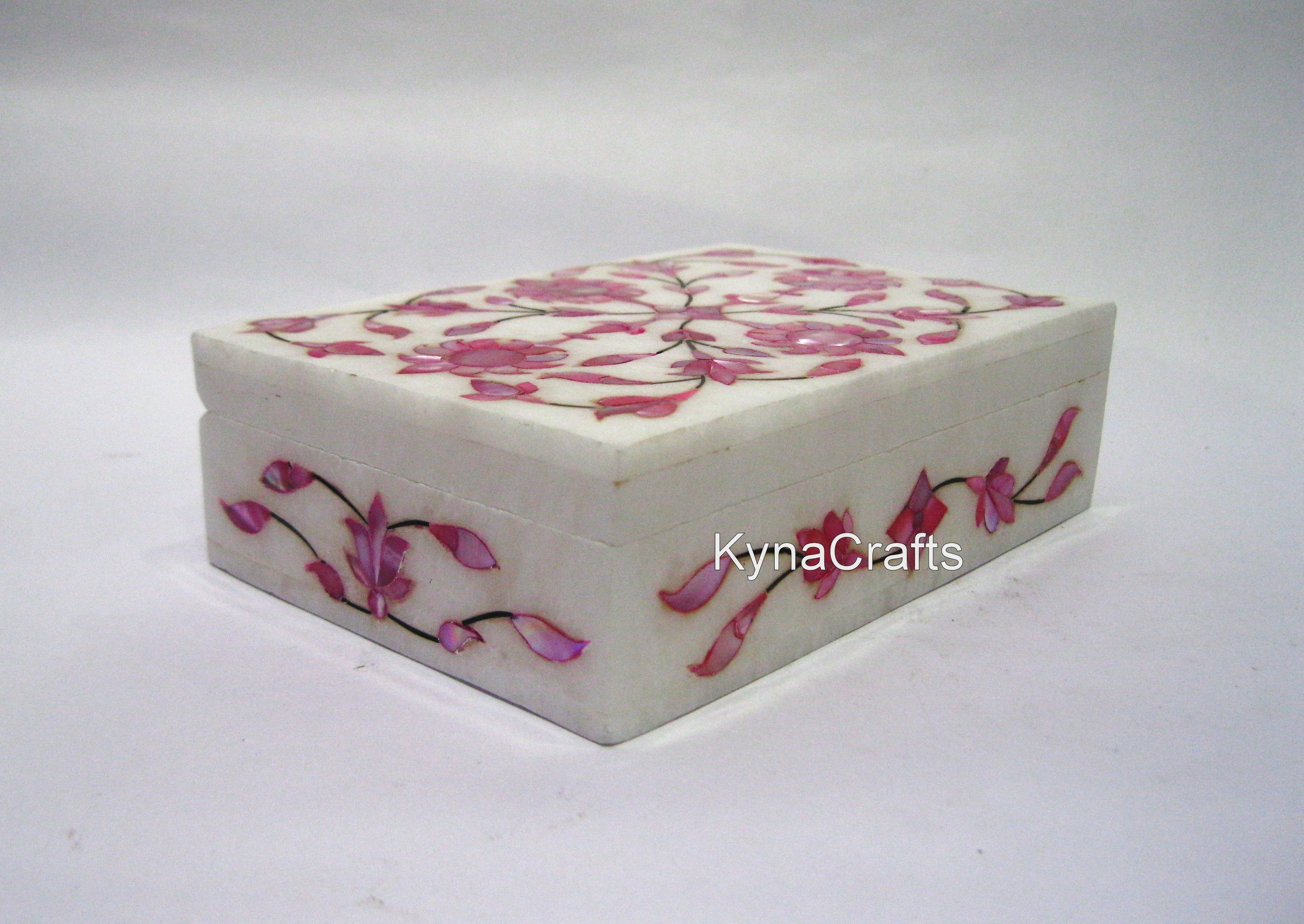 Pink Mother of Pearl Accessories Box / Real Marble Box / Pink Stone Inlay Box / Home Decor Gift / Royal Look Bangle Box / Table Master Piece 6 x 4 Inches