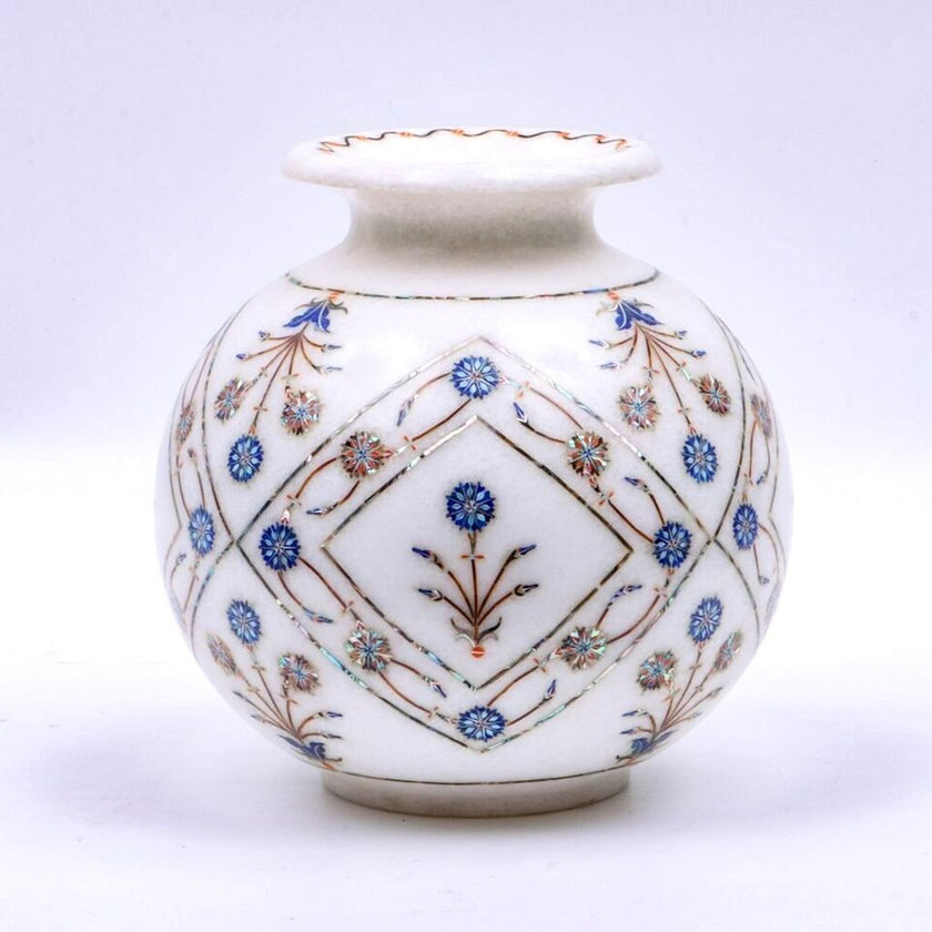 Gemstone Inlay Planter , Marble Flower Vase 