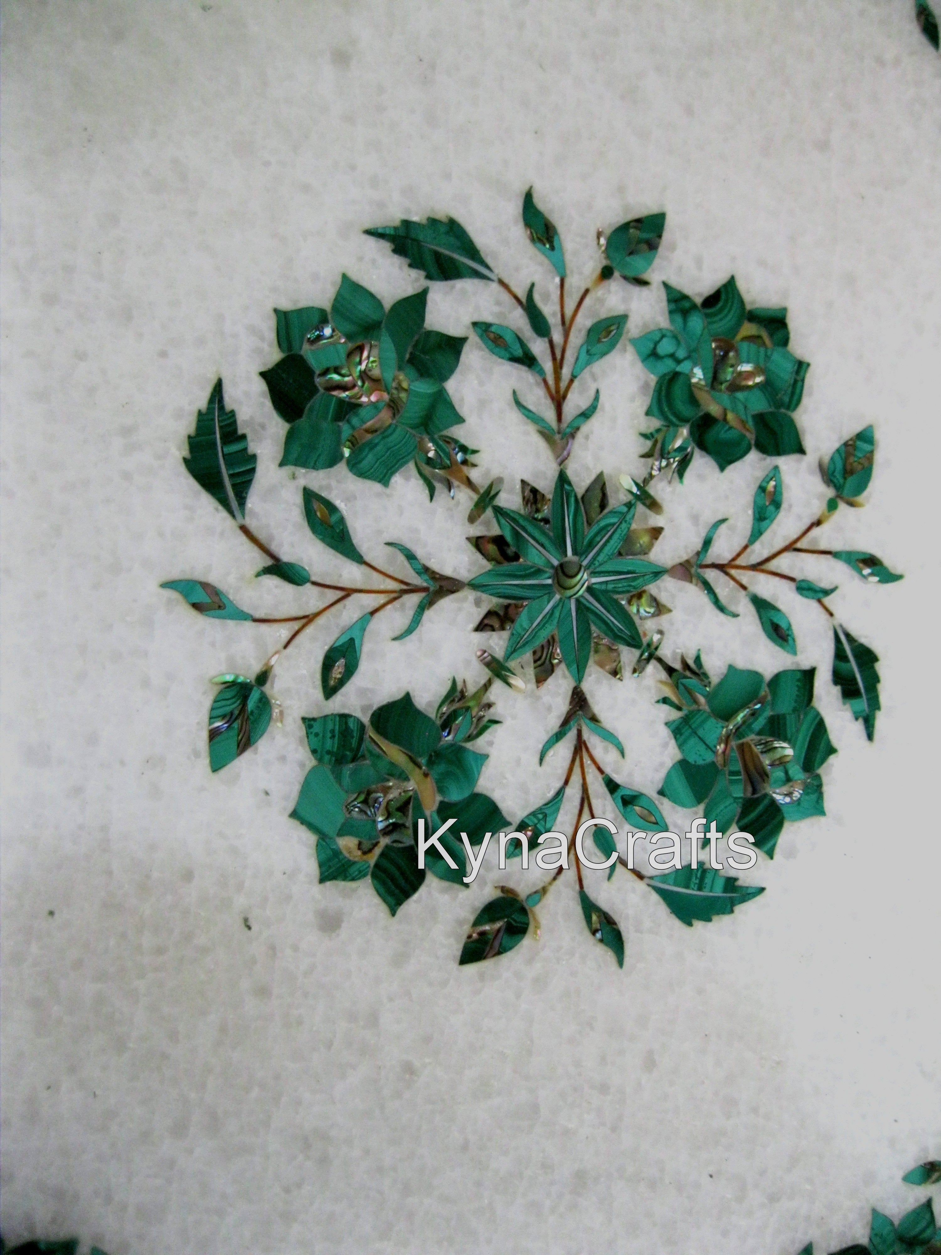 Marble Inlay Table Top, Malachite Table Top, White Table Top 