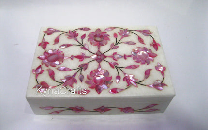 Pink Mother of Pearl Accessories Box / Real Marble Box / Pink Stone Inlay Box / Home Decor Gift / Royal Look Bangle Box / Table Master Piece 6 x 4 Inches