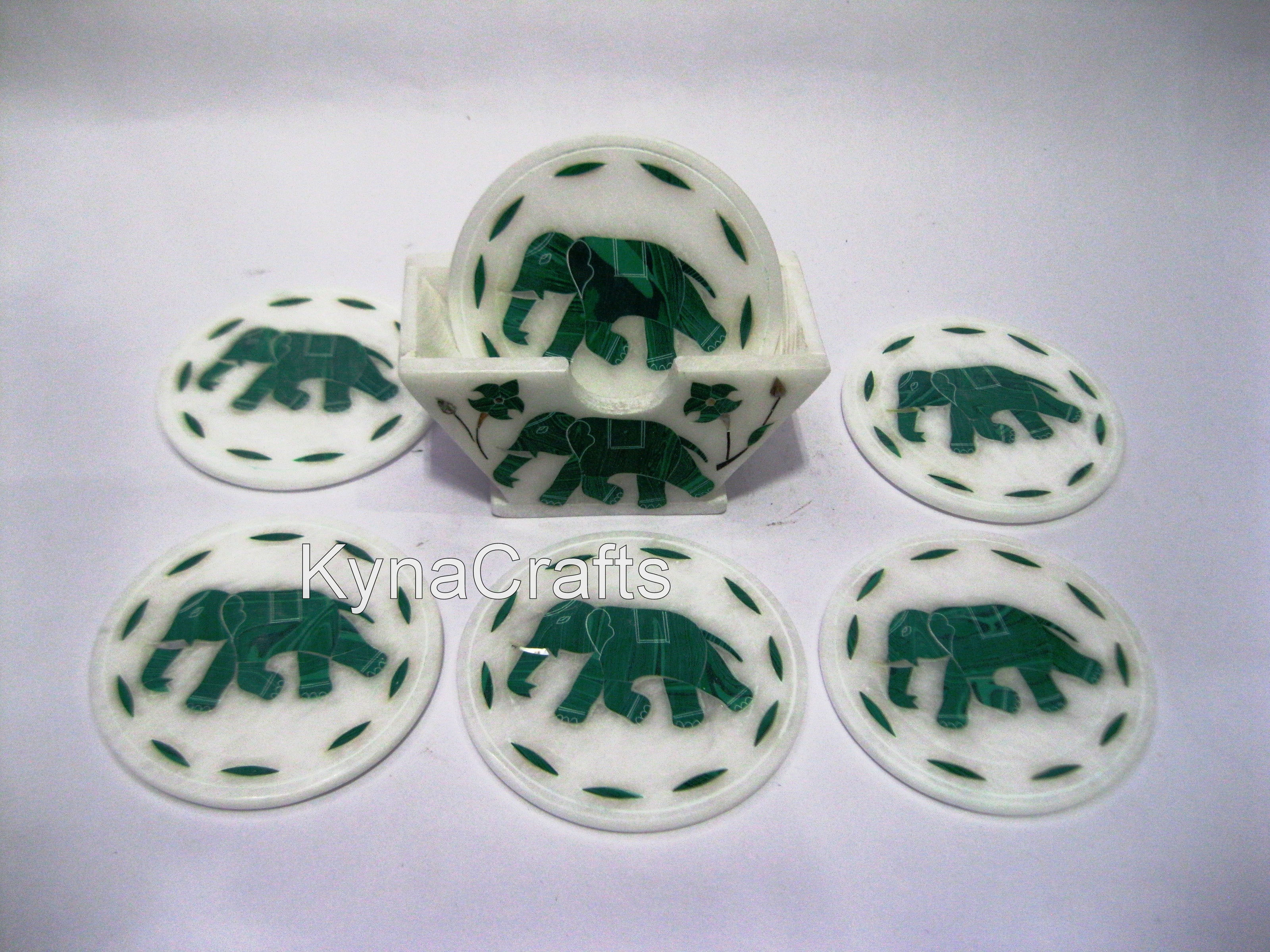 Malachite Stone Coaster Set , Handmade Coaster Set