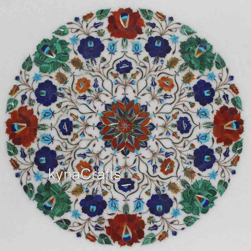 Octagonal Marble Sofa Table Top Semi Precious Stone Inlay Work Coffee Table for Home Furniture