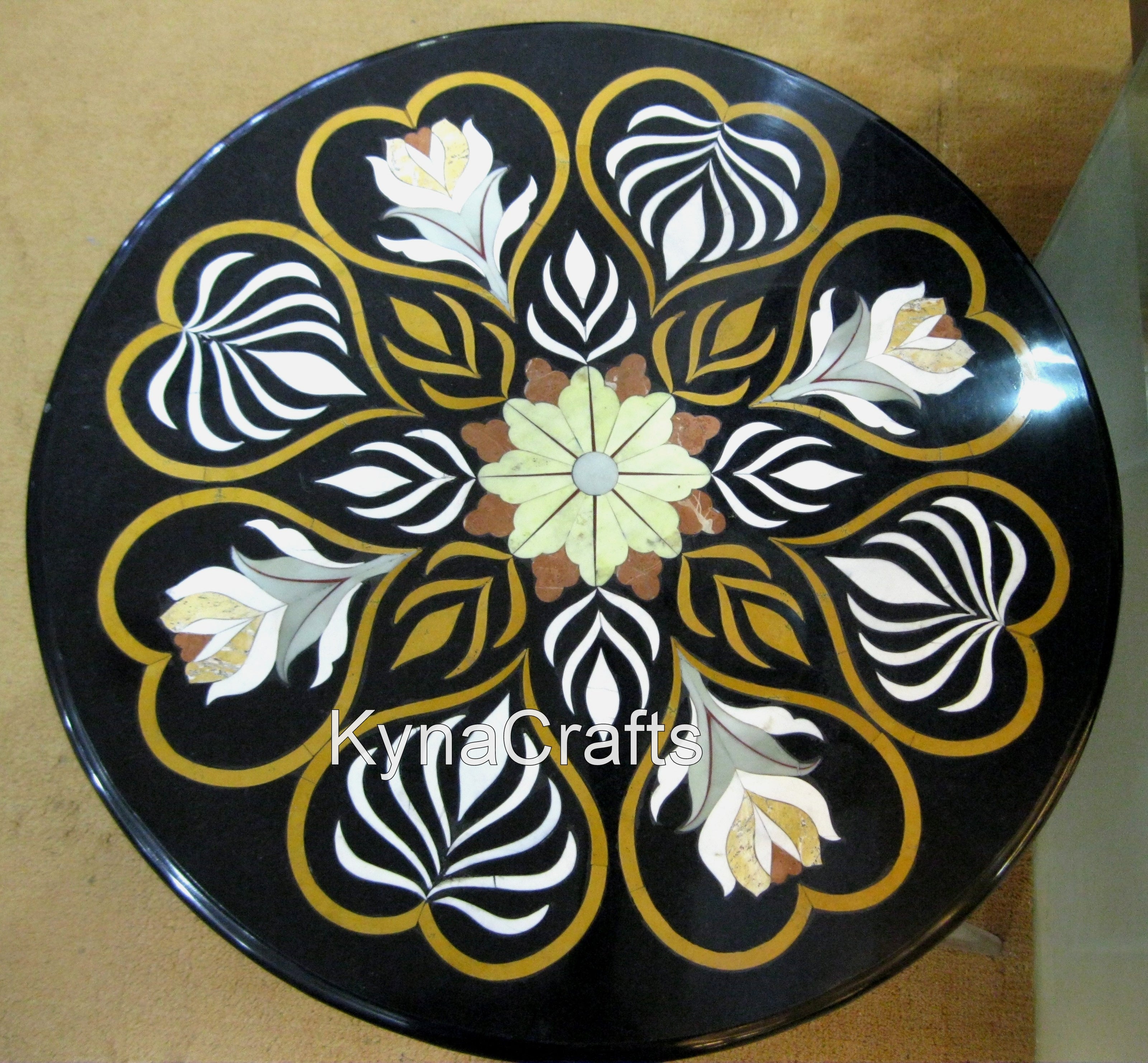 Black Marble Table , Inlay Table Top, Round Table Top 