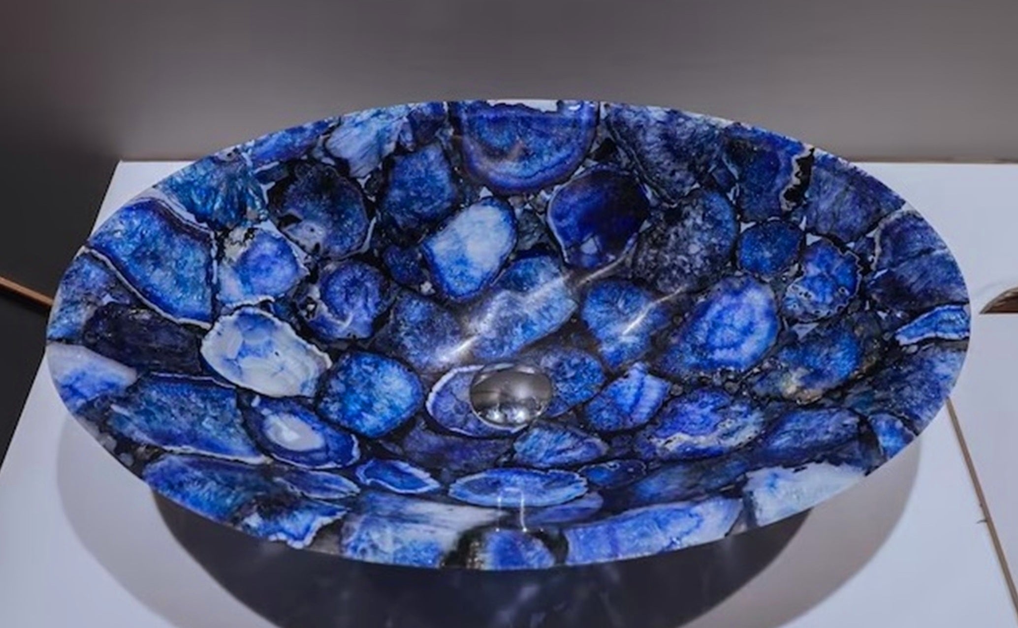 Blue Agate Handwash Bowl , Agate Counter Top Sink 