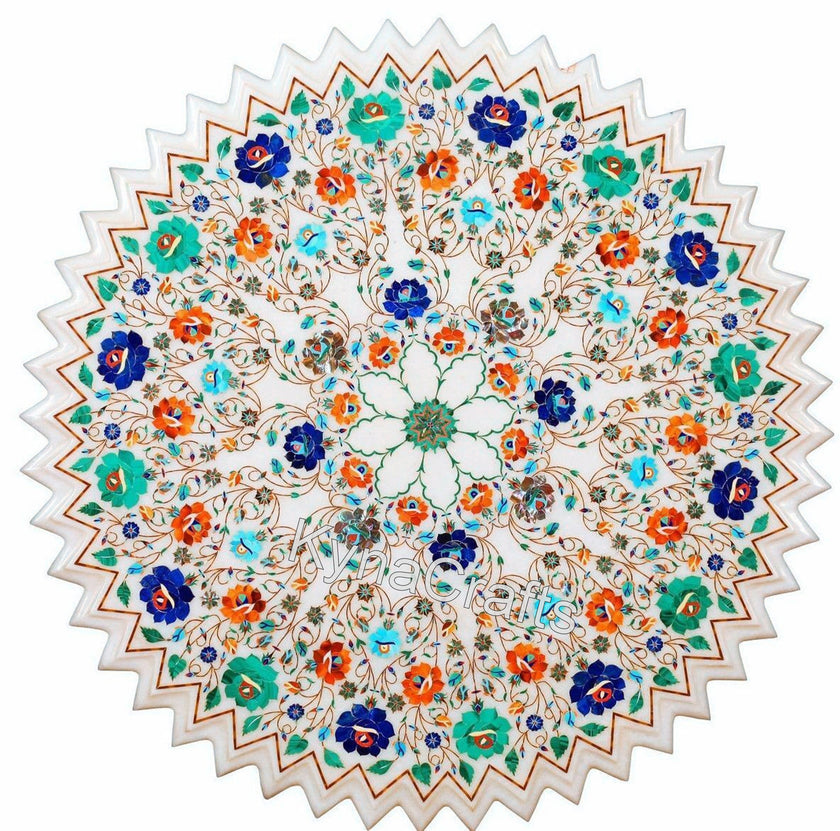 White Table Top, Inlaid Table Top, Floral Art Table Top