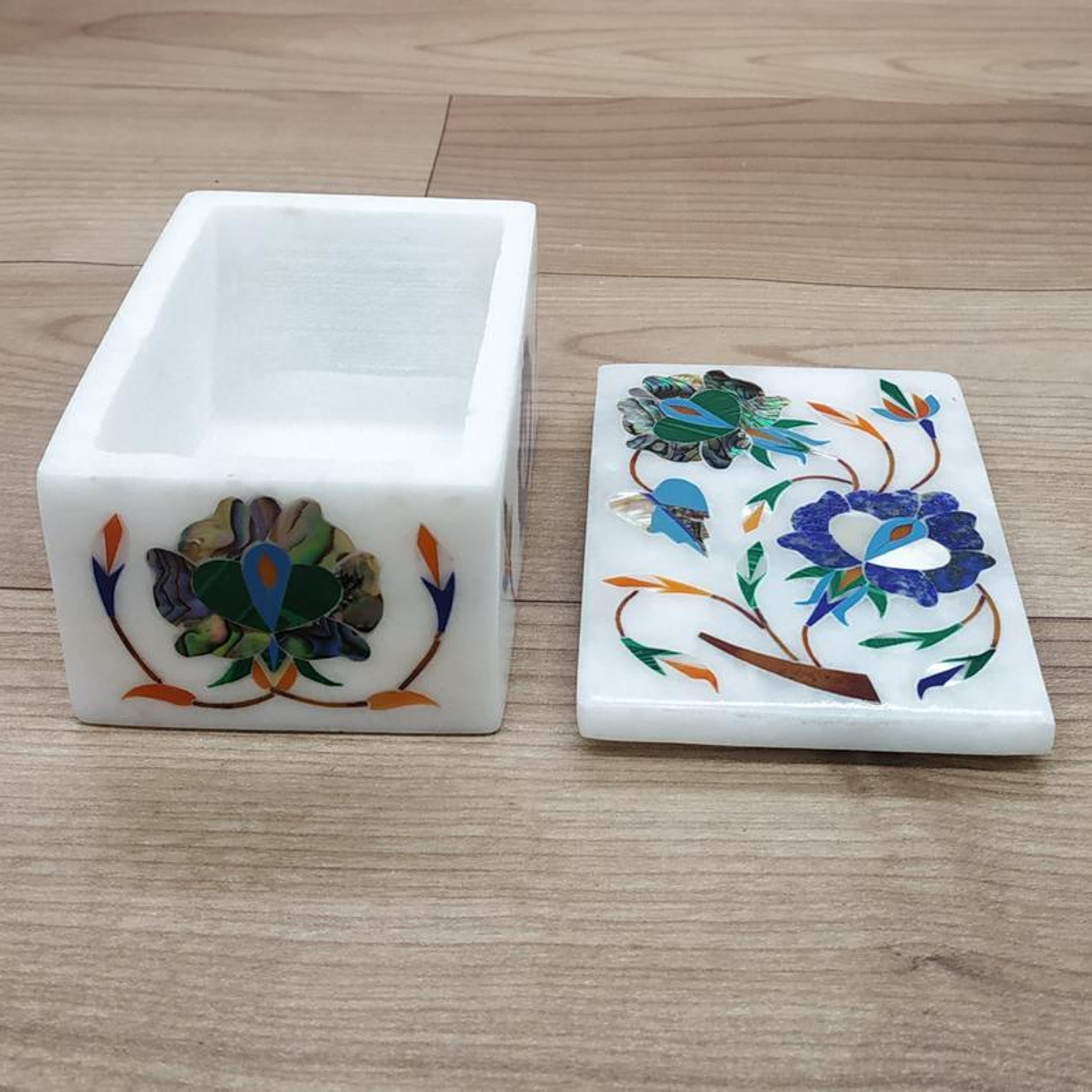 Marble Inlay Jewelry Box , Antique Marble Box with Lid 